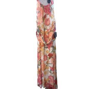 ADRIANNA PAPELL WOMENS 20W SLEEVELESS FLORAL LINED MAXI DRESS W/SASH